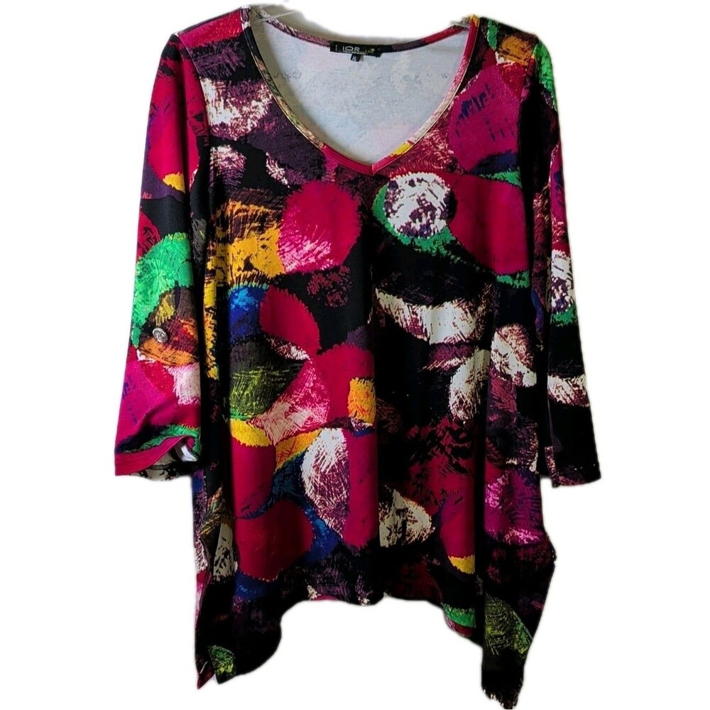 Lior Paris Womens Tunic - Size XL - Abstract Tab Sleeves Artsy Stretch Comfort